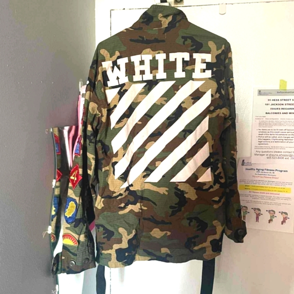 Off-White Camouflage Military Jacket with Patches